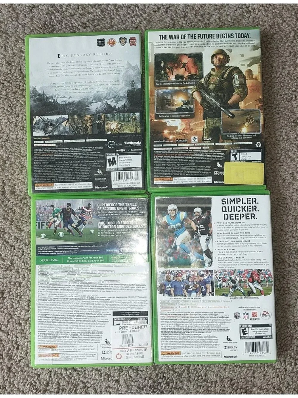 Xbox 360 Games Lot FIFA Soccer 14 Madden 11 Skyrim Frontlines